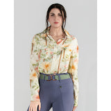 Dapplebay Vintage Floral Breezy Button Up Top-Tan
