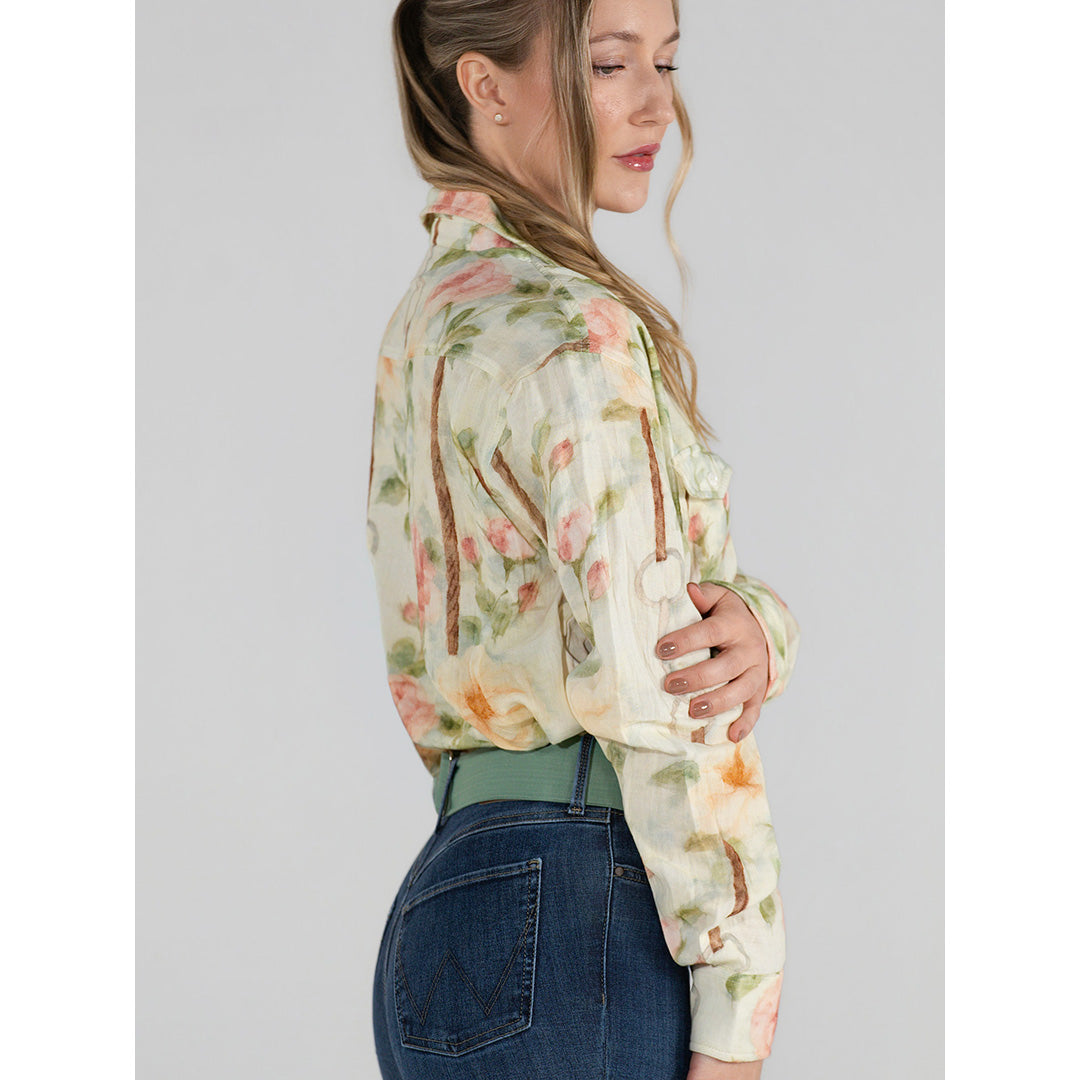 Dapplebay Vintage Floral Breezy Button Up Top-Tan