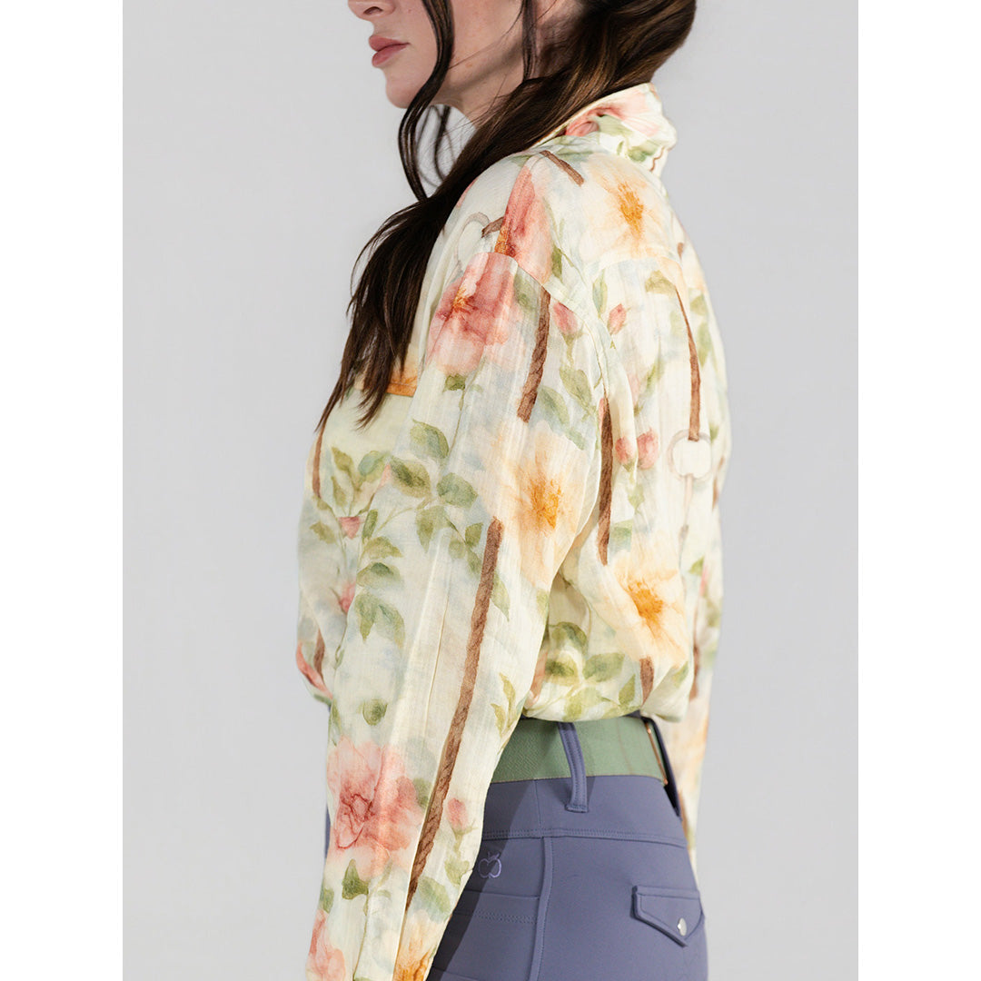 Dapplebay Vintage Floral Breezy Button Up Top-Tan