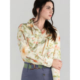 Dapplebay Vintage Floral Breezy Button Up Top-Tan