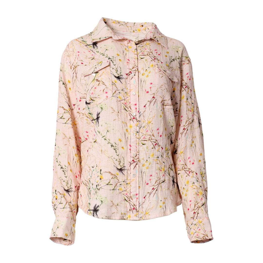 Dapplebay Dragonfly Meadow Breezy Button Up Top-Light Pink - Breeches.com - Flyclothing LLC