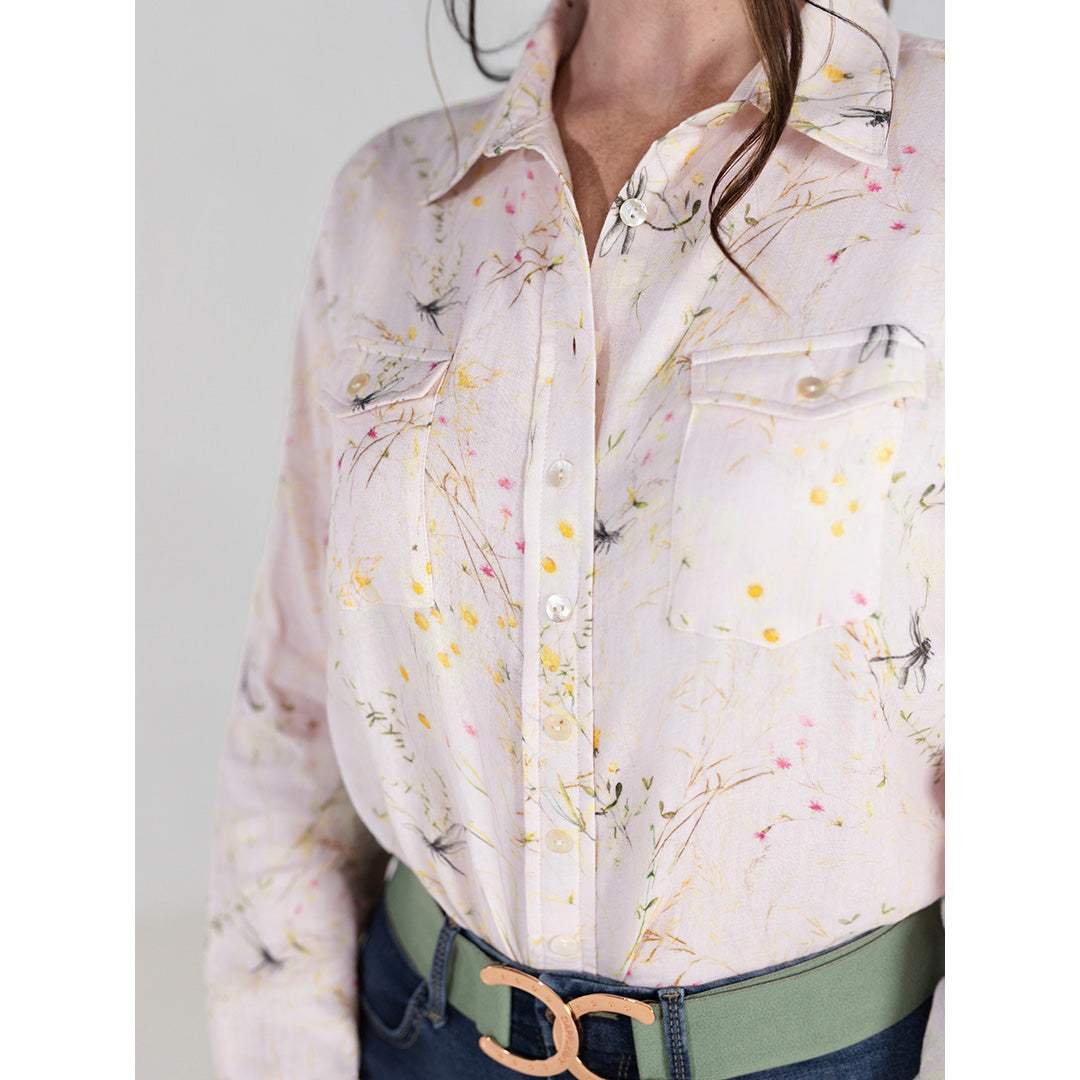 Dapplebay Dragonfly Meadow Breezy Button Up Top-Light Pink - Breeches.com - Flyclothing LLC