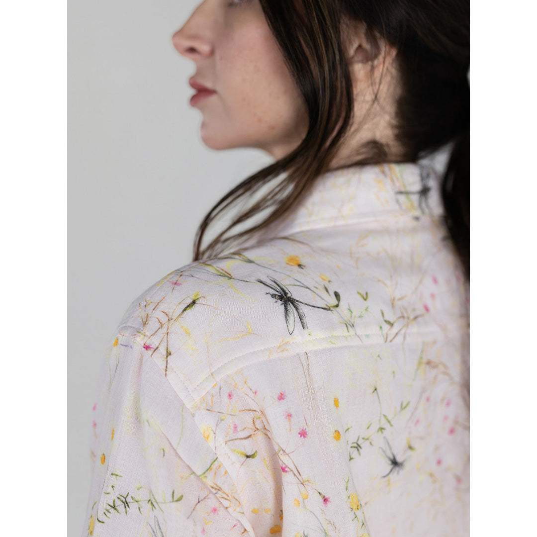 Dapplebay Dragonfly Meadow Breezy Button Up Top-Light Pink - Breeches.com - Flyclothing LLC