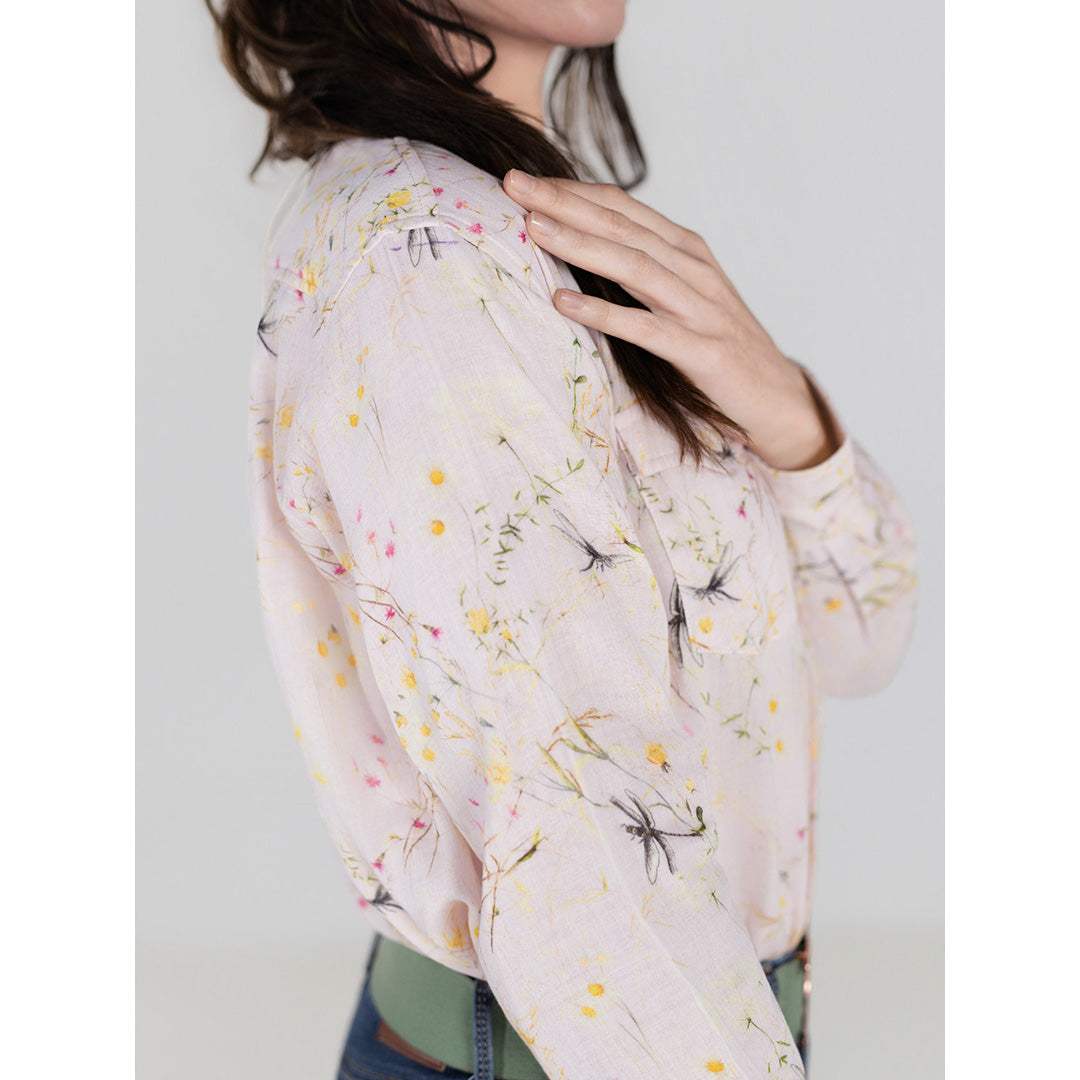Dapplebay Dragonfly Meadow Breezy Button Up Top-Light Pink - Breeches.com - Flyclothing LLC