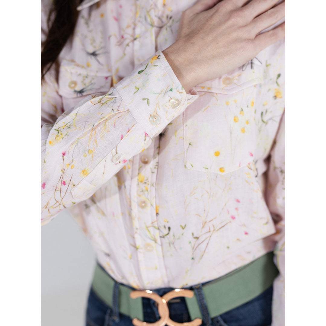 Dapplebay Dragonfly Meadow Breezy Button Up Top-Light Pink - Breeches.com - Flyclothing LLC