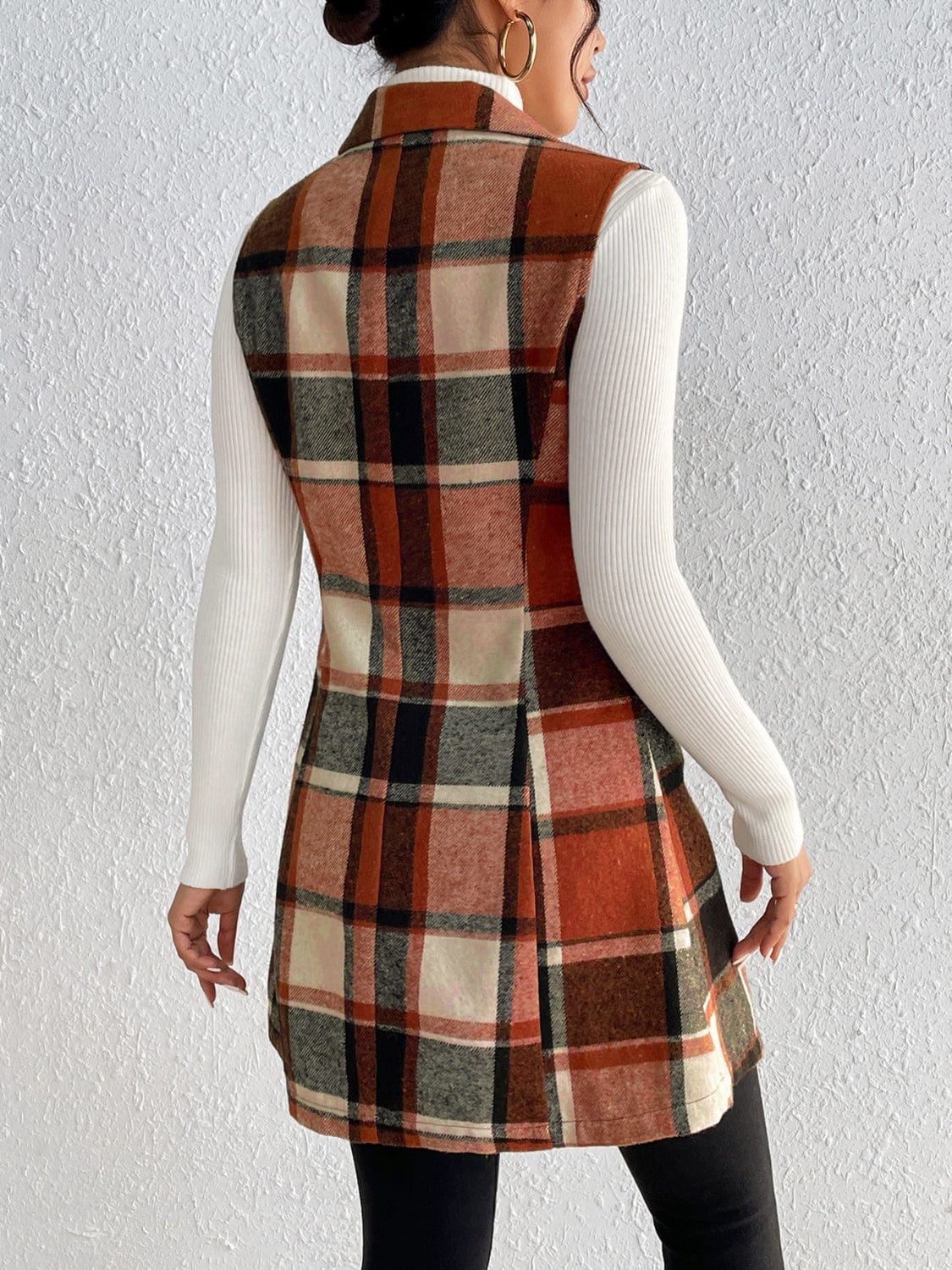 Honey Plaid Button Up Vest Coat - Trendsi