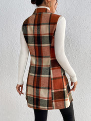 Honey Plaid Button Up Vest Coat - Trendsi