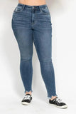 Judy Blue Plus Size High Waist Skinny with Destroy & Shark Bit Hem - Trendsi