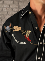 Rockmount Ranch Wear Men's Black Boot, Hat & Skull Embroidered Western Shirt - Rockmount Clothing - Flyclothing LLC