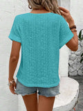 Eyelet Round Neck Short Sleeve Top - Trendsi - Flyclothing LLC