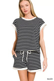 Zenana Stripe Contrast Trim Top & Shorts Set - Trendsi - Flyclothing LLC