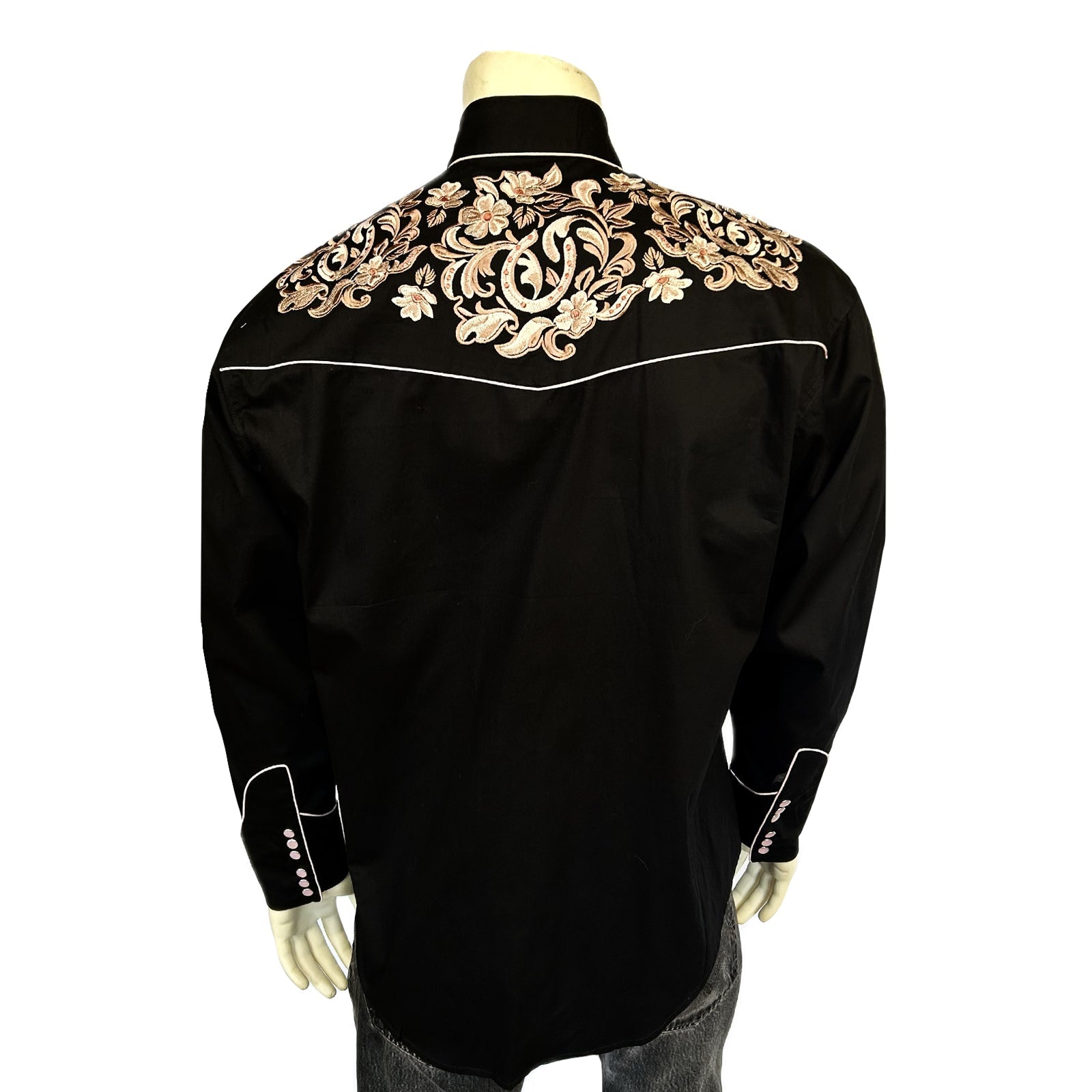 Rockmount Ranch Wear Men's Black with Brown Floral Horseshoe Embroidered Western Shirt - Rockmount Clothing - Flyclothing LLC