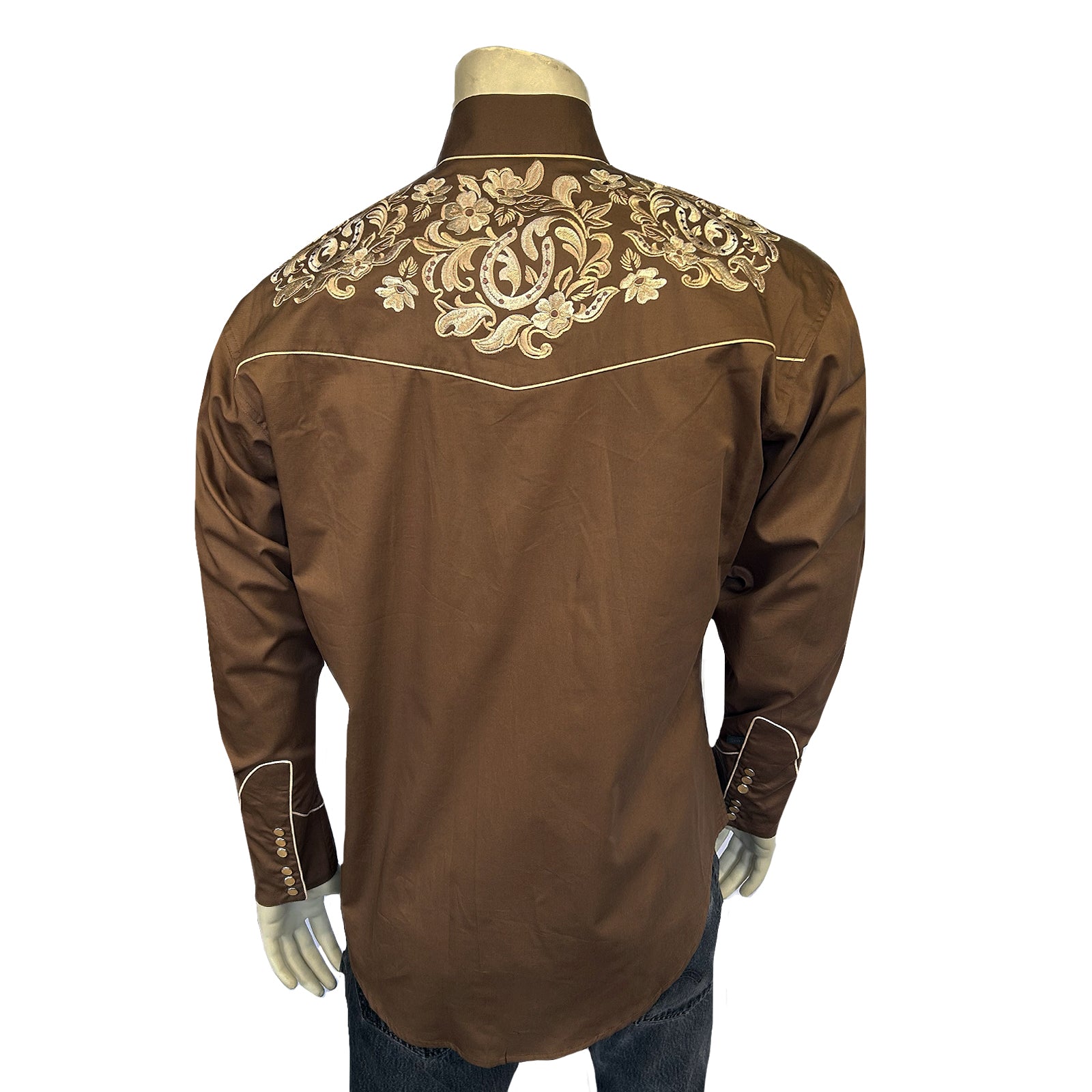 Rockmount Ranch Wear Men's Brown with Tan Floral Horseshoe Embroidered Western Shirt - Rockmount Clothing - Flyclothing LLC