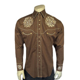 Rockmount Ranch Wear Men's Brown with Tan Floral Horseshoe Embroidered Western Shirt - Rockmount Clothing - Flyclothing LLC
