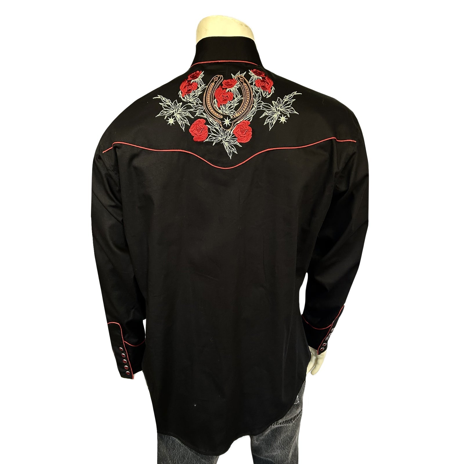 Rockmount Ranch Wear Men's Black Floral & Horseshoe Embroidered Western Shirt - Rockmount Clothing - Flyclothing LLC