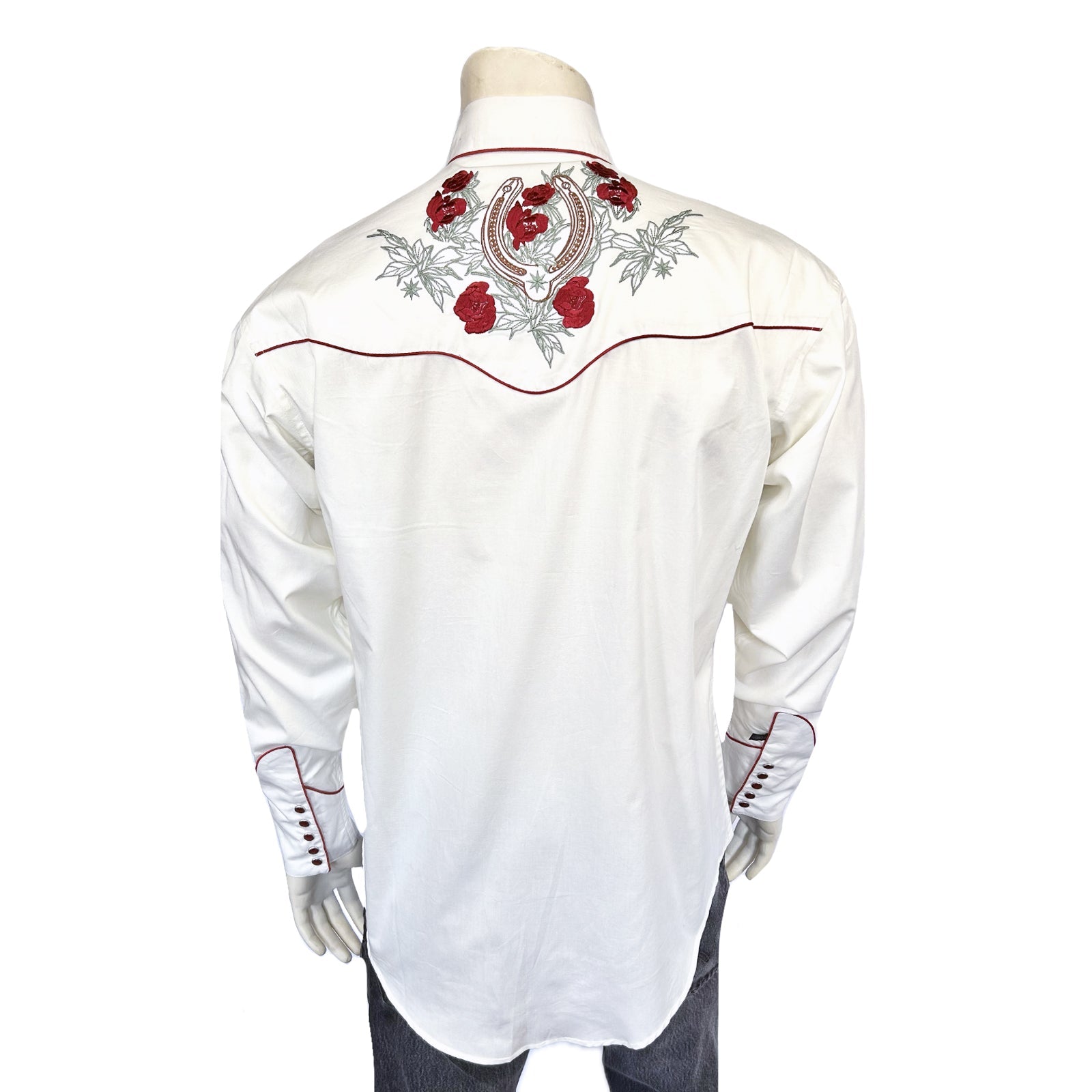 Rockmount Ranch Wear Men's Ivory Floral & Horseshoe Embroidery Western Shirt - Rockmount Clothing - Flyclothing LLC