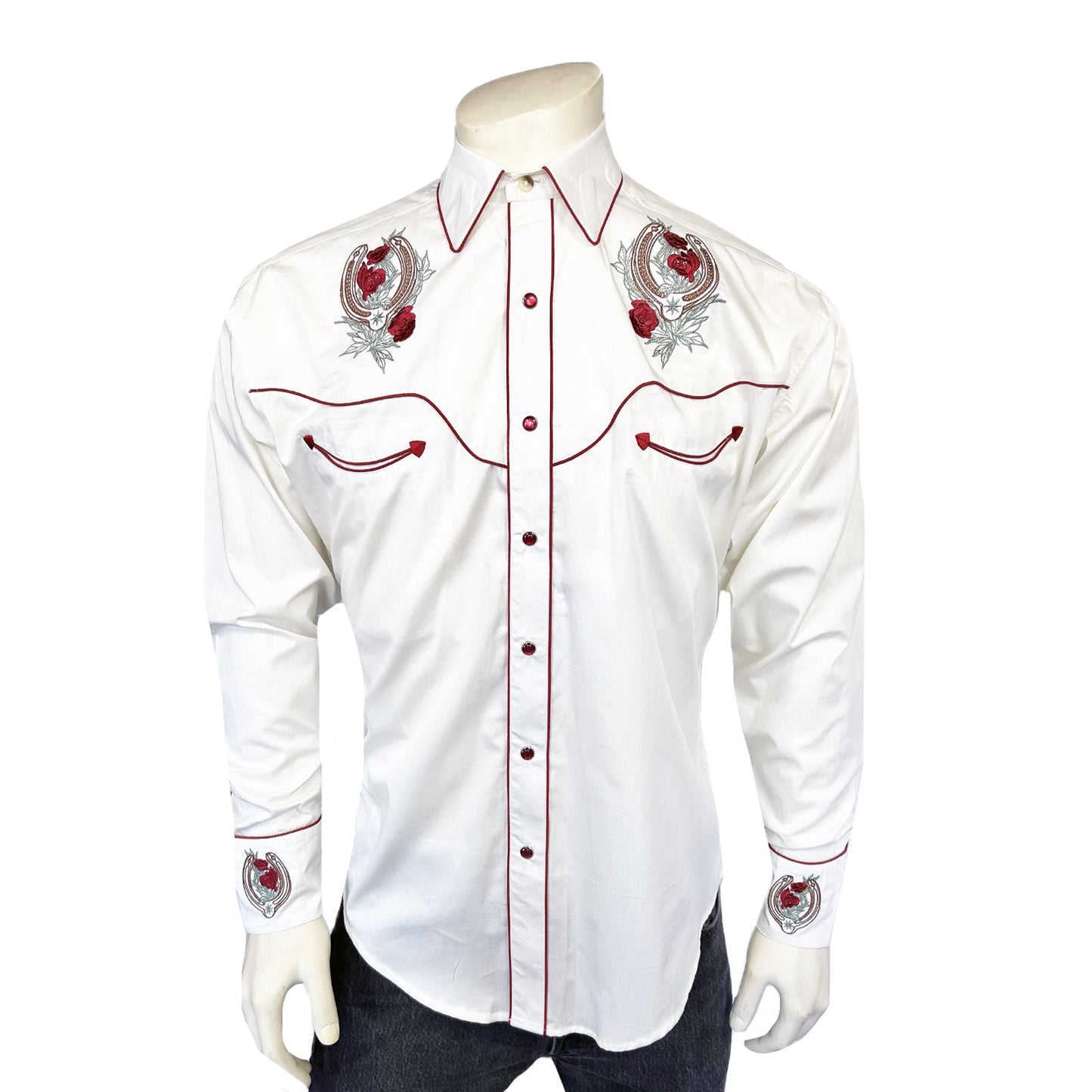 Rockmount Ranch Wear Men's Ivory Floral & Horseshoe Embroidery Western Shirt - Rockmount Clothing - Flyclothing LLC