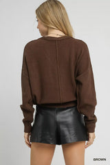 Umgee Chunky Cable Knit V-Neck Button-Up Cardigan - Trendsi - Flyclothing LLC