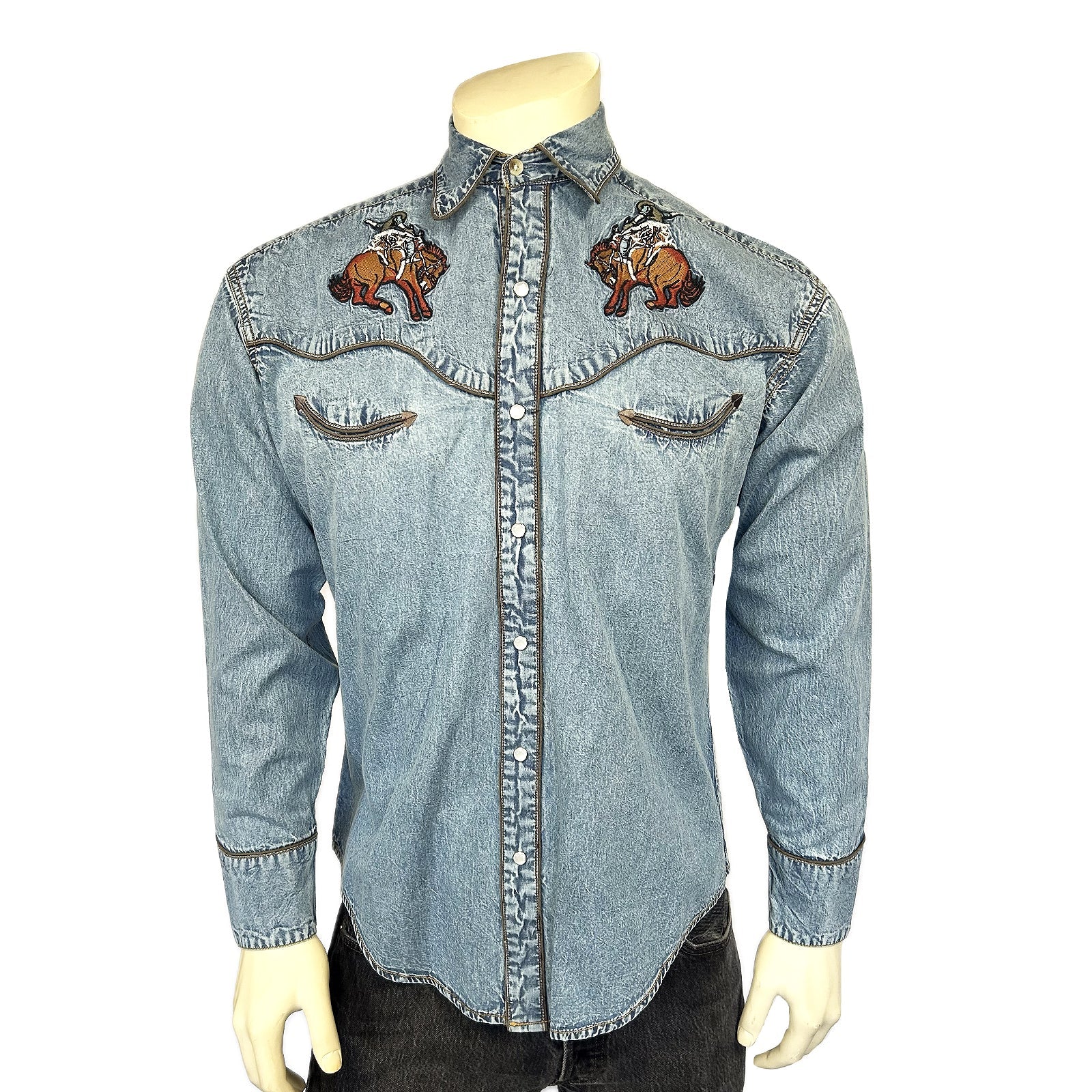 Rockmount Ranch Wear Men's Denim Iconic Bronc Embroidery Western Shirt - Rockmount Clothing - Flyclothing LLC
