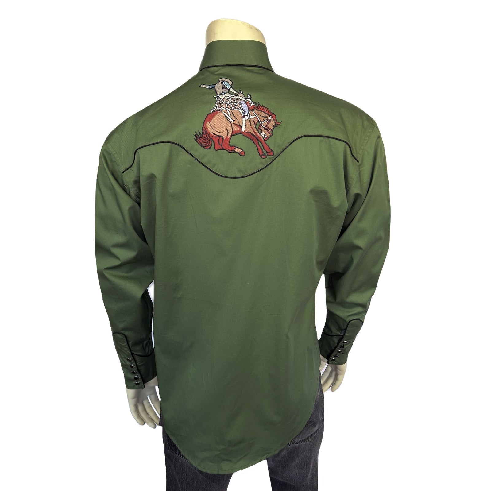 Rockmount Ranch Wear Men's Green Iconic Bronc Embroidered Western Shirt - Rockmount Clothing - Flyclothing LLC
