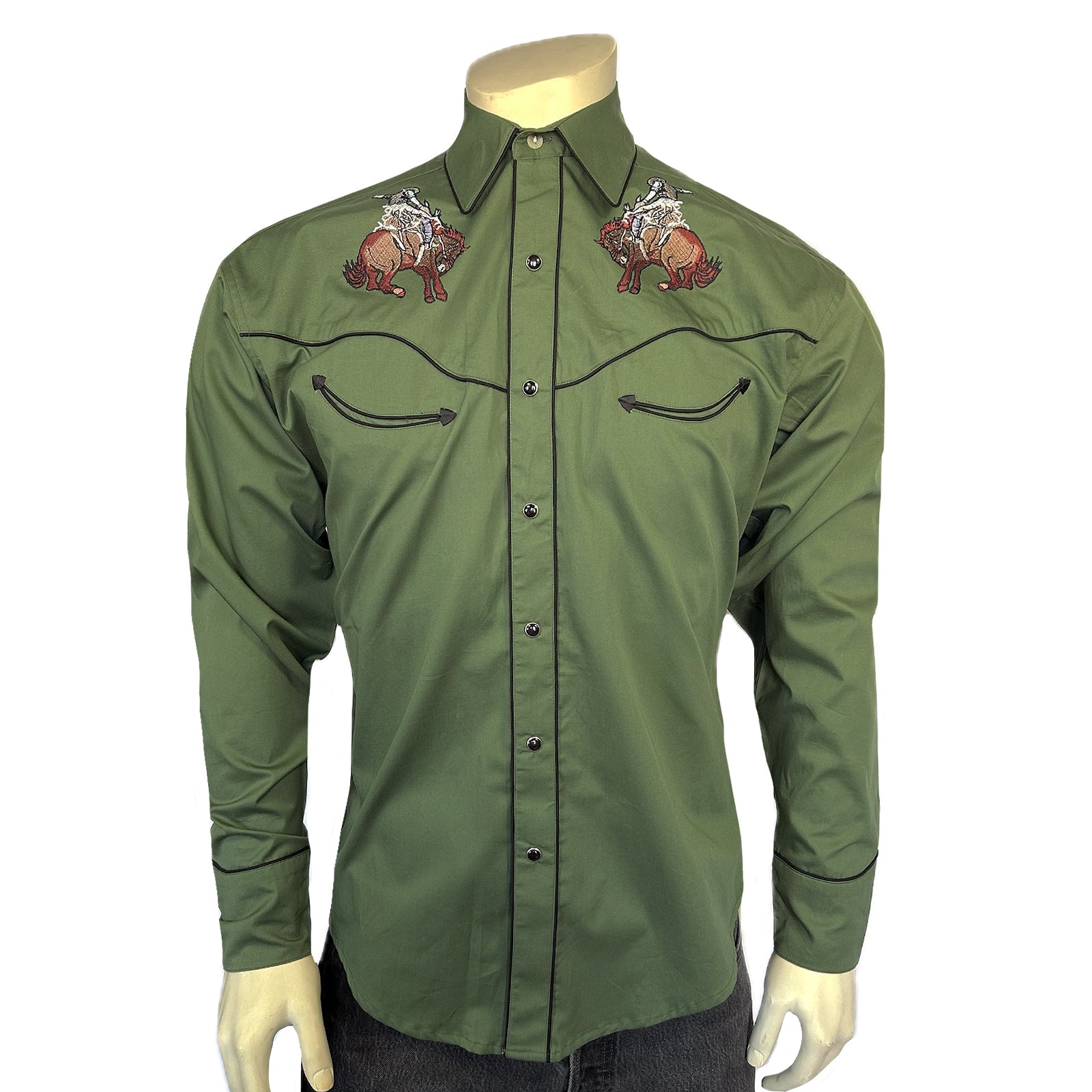 Rockmount Ranch Wear Men's Green Iconic Bronc Embroidered Western Shirt - Rockmount Clothing - Flyclothing LLC