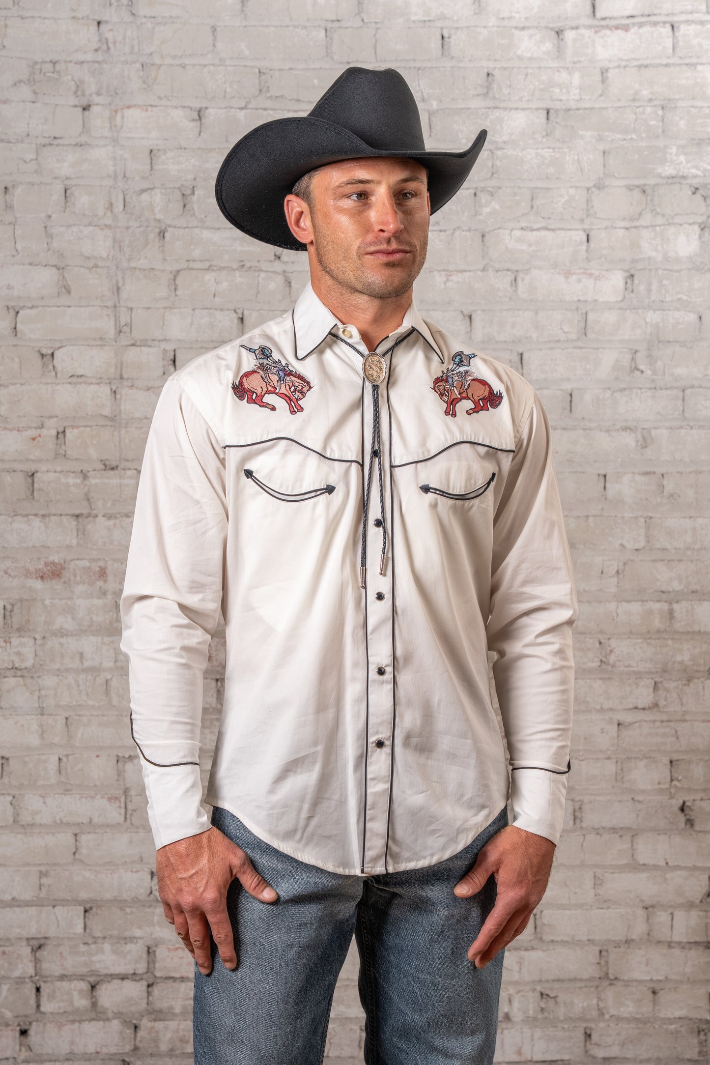 Rockmount Ranch Wear Men's Ivory Iconic Bronc Embroidery Western Shirt - Rockmount Clothing - Flyclothing LLC