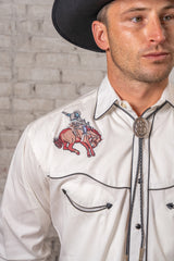 Rockmount Ranch Wear Men's Ivory Iconic Bronc Embroidery Western Shirt - Rockmount Clothing - Flyclothing LLC