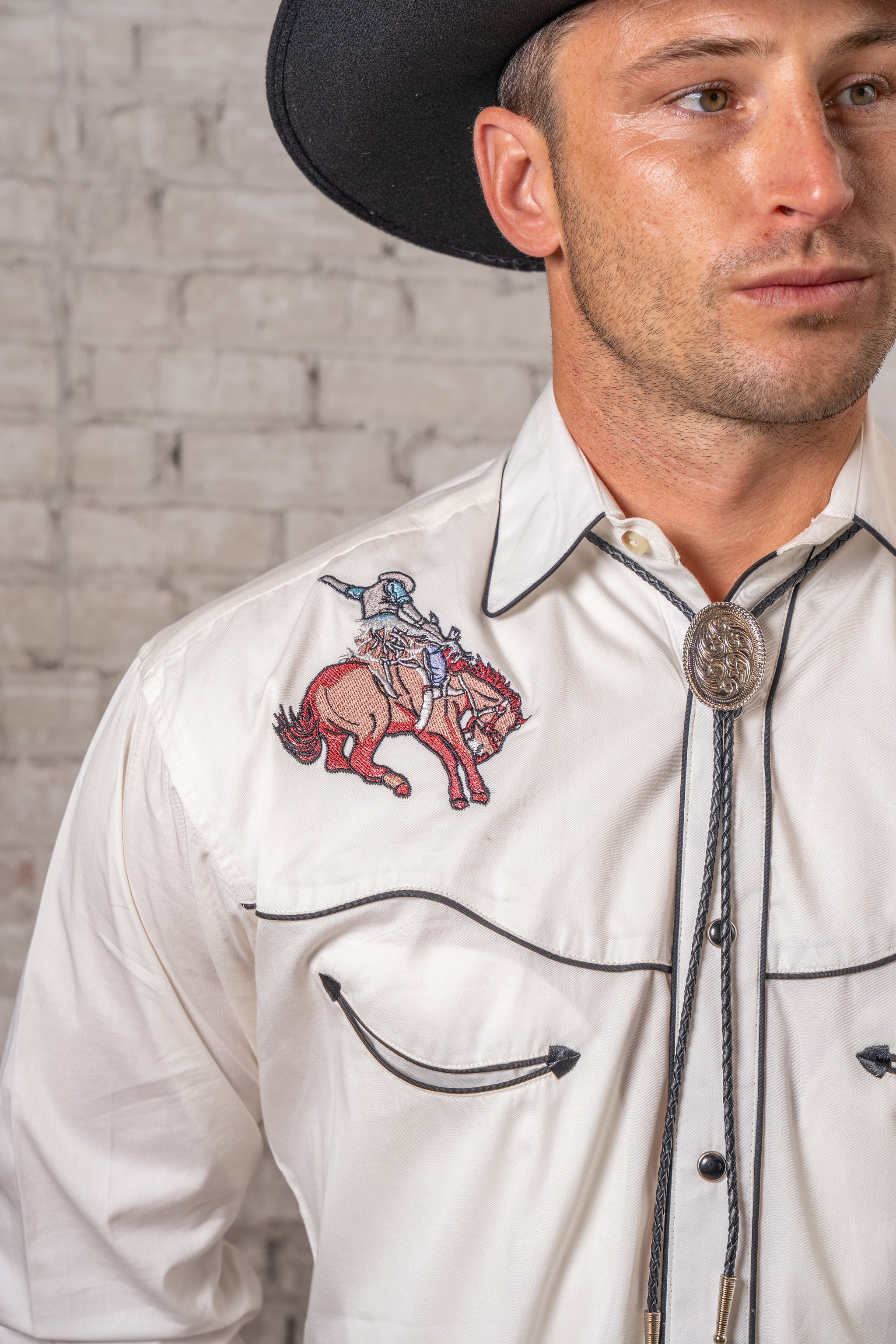 Rockmount Ranch Wear Men's Ivory Iconic Bronc Embroidery Western Shirt - Rockmount Clothing - Flyclothing LLC