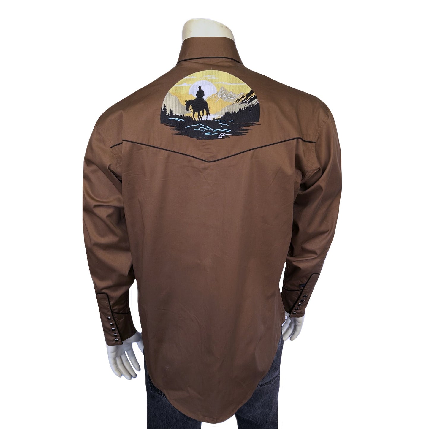 Rockmount Ranch Wear Men's Brown Cowboy Sunset Embroidered Western Shirt - Rockmount Clothing - Flyclothing LLC