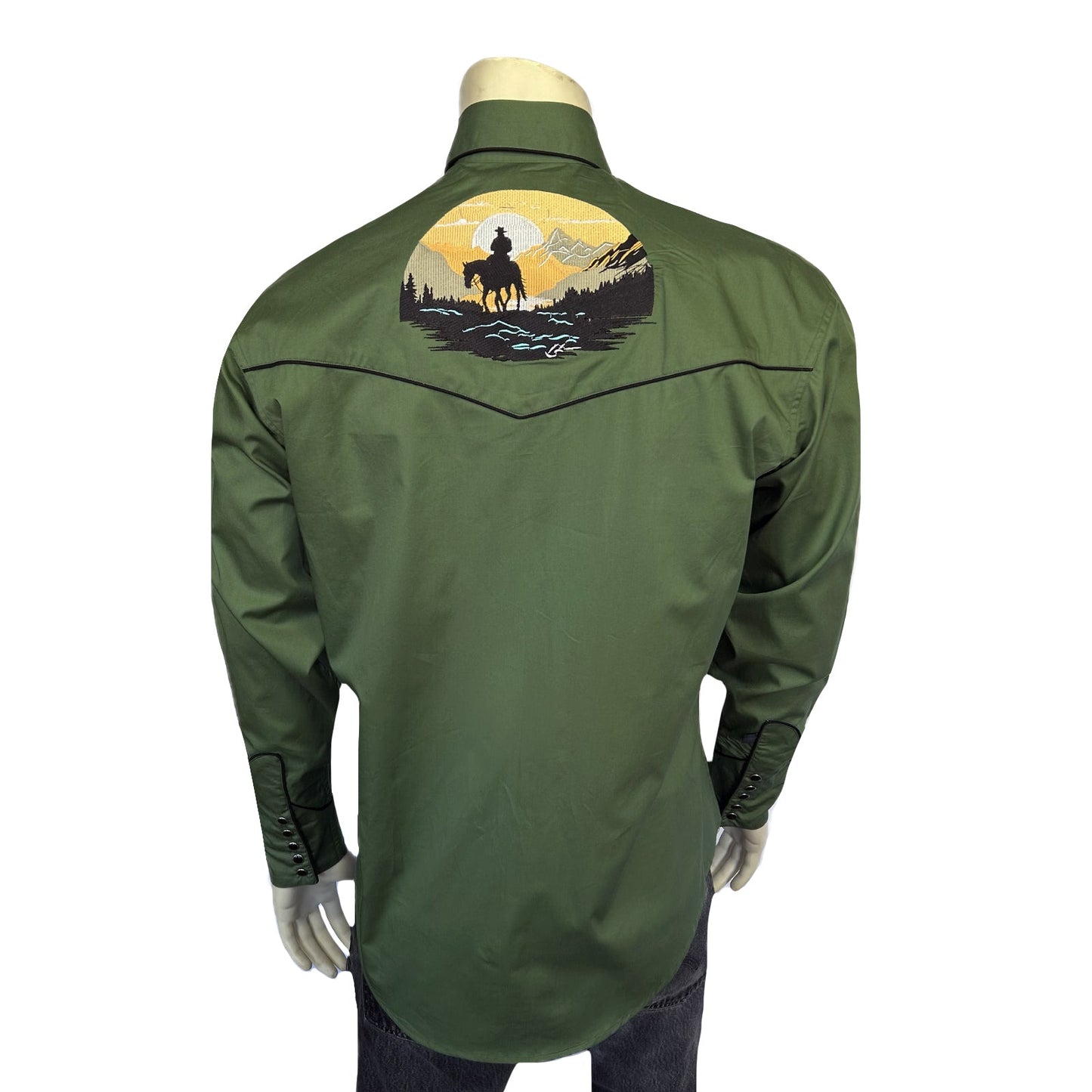 Rockmount Ranch Wear Men's Green Cowboy Sunset Embroidered Western Shirt - Rockmount Clothing - Flyclothing LLC