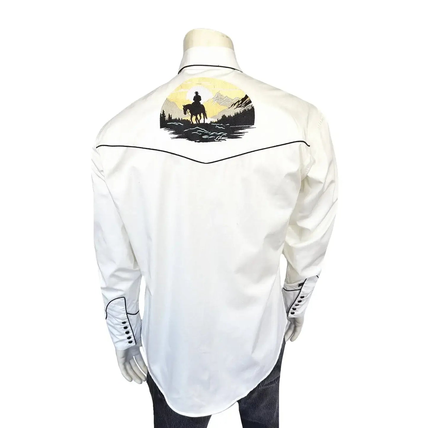 Rockmount Ranch Wear mens ivory cowboy sunset embroidered western shirt copy - Rockmount Clothing - Flyclothing LLC