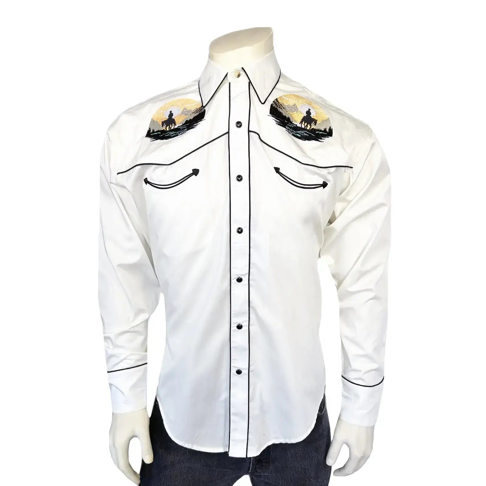 Rockmount Ranch Wear mens ivory cowboy sunset embroidered western shirt copy - Rockmount Clothing - Flyclothing LLC