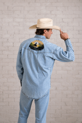 Rockmount Ranch Wear Men's Denim Cowboy Sunset Embroidery Western Shirt - Rockmount Clothing - Flyclothing LLC