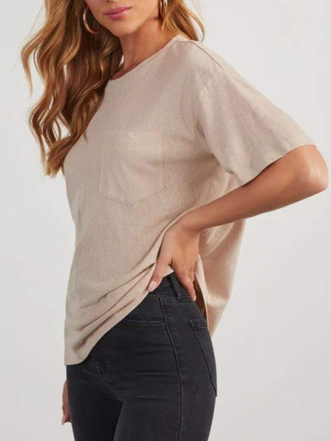 Round Neck Half Sleeve T-Shirt - Trendsi - Flyclothing LLC