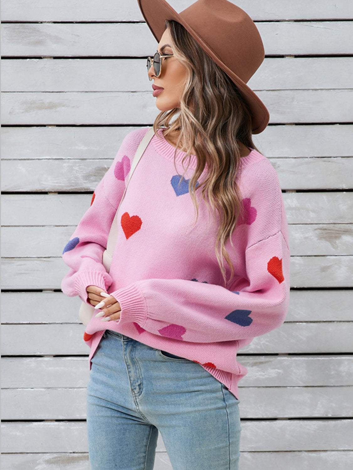 Angel Wings Heart Round Neck Long Sleeve Sweater - Trendsi - Flyclothing LLC