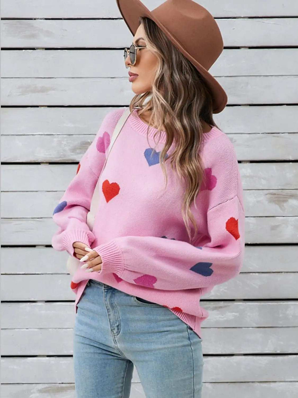 Angel Wings Heart Round Neck Long Sleeve Sweater - Trendsi - Flyclothing LLC