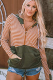 Drawstring Stripe Half Zip Long Sleeve Hoodie - Trendsi - Flyclothing LLC