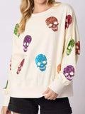 Halloween Colorful Skull Sequin Oversized Sweatshirt - Trendsi - Flyclothing LLC
