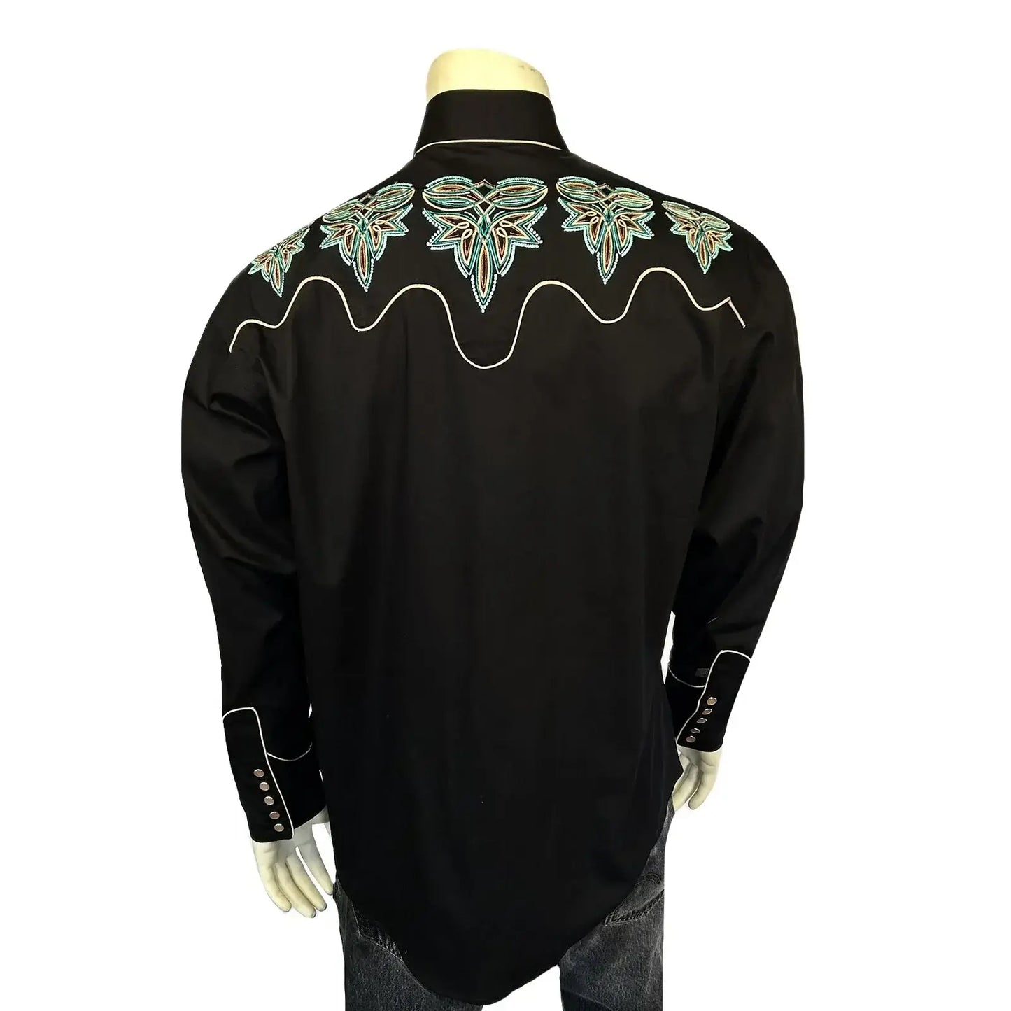 Rockmount Ranch Wear mens black boot design embroidered western shirt - Rockmount Clothing - Flyclothing LLC