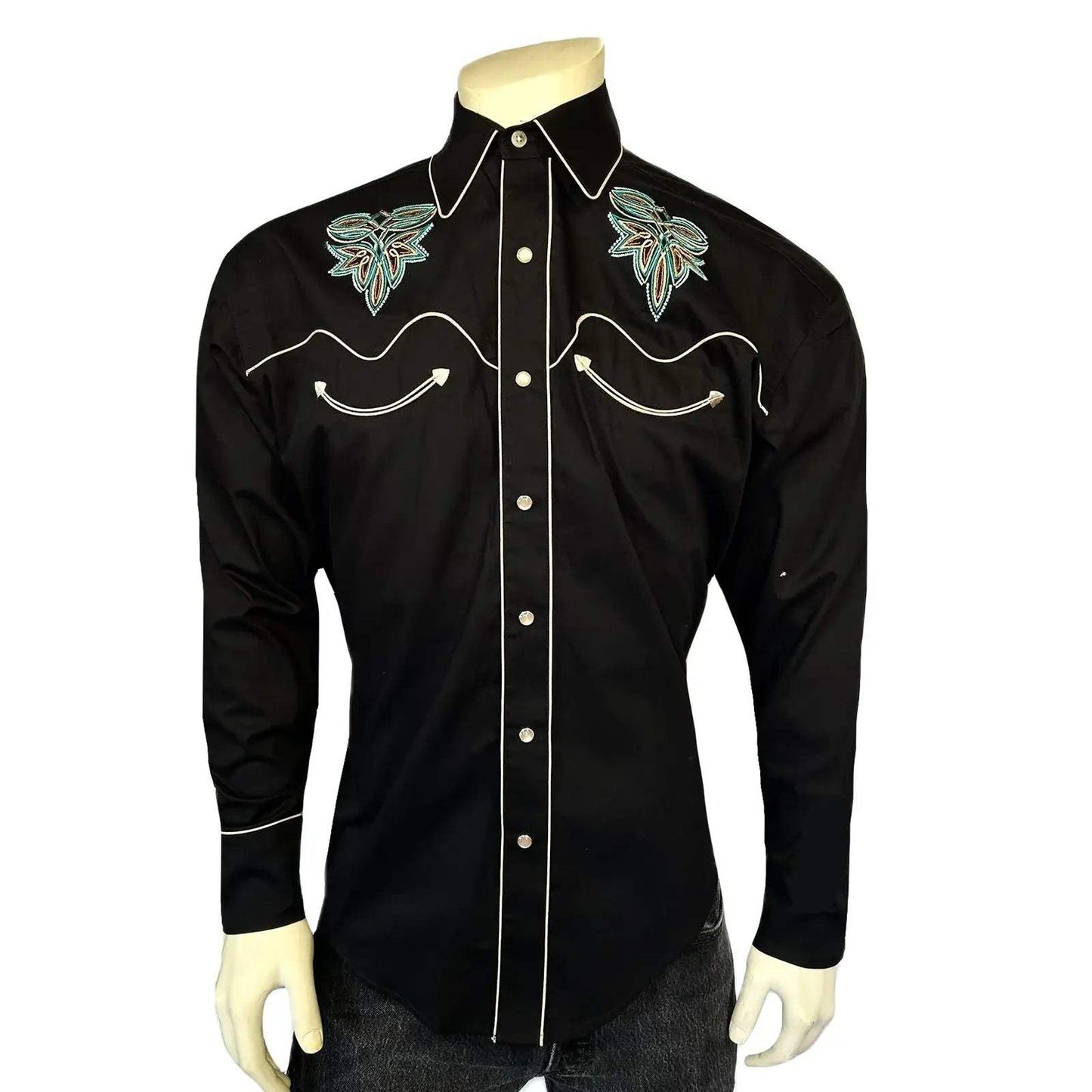 Rockmount Ranch Wear mens black boot design embroidered western shirt - Rockmount Clothing - Flyclothing LLC