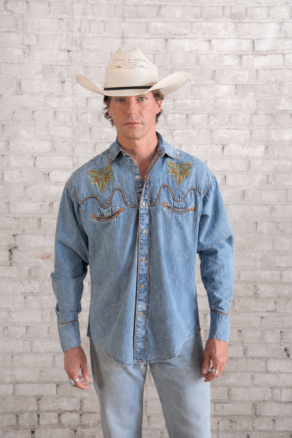 Rockmount Ranch Wear Men's Denim Boot Bug Embroidered Western Shirt - Rockmount Clothing - Flyclothing LLC