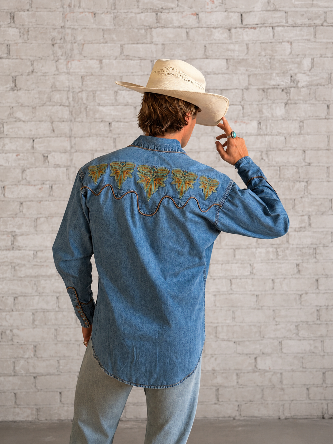 Rockmount Ranch Wear Men's Denim Boot Bug Embroidered Western Shirt - Rockmount Clothing - Flyclothing LLC