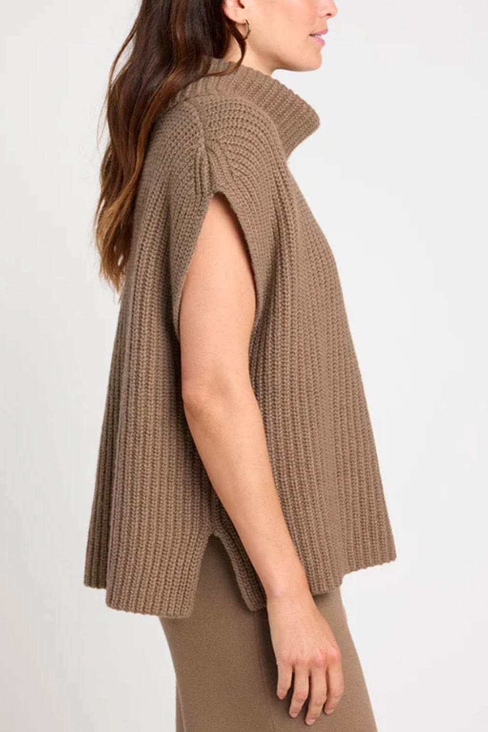 Slit Turtleneck Cap Sleeve Sweater - Trendsi - Flyclothing LLC