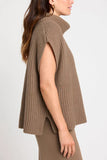 Slit Turtleneck Cap Sleeve Sweater - Trendsi