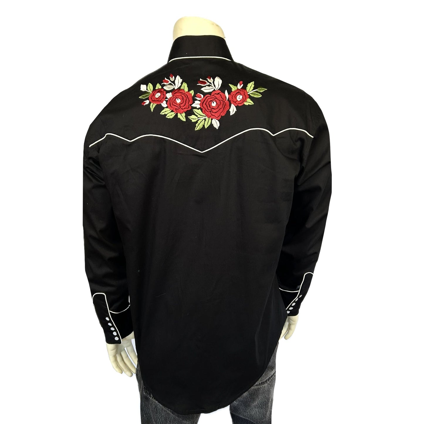 Rockmount Ranch Wear Men's Black & Burgundy Floral Embroidered Western Shirt - Rockmount Clothing - Flyclothing LLC