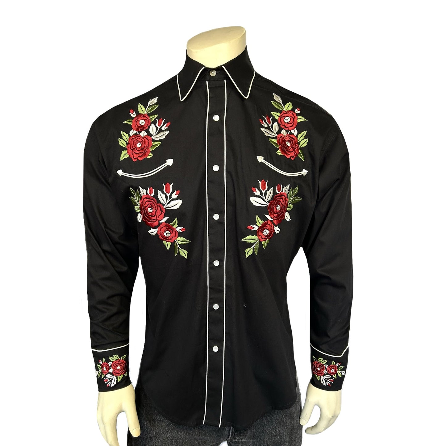Rockmount Ranch Wear Men's Black & Burgundy Floral Embroidered Western Shirt - Rockmount Clothing - Flyclothing LLC