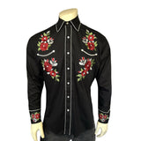 Rockmount Ranch Wear Men's Black & Burgundy Floral Embroidered Western Shirt - Rockmount Clothing - Flyclothing LLC