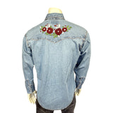 Rockmount Ranch Wear Men's Denim & Burgundy Floral Embroidered Western Shirt - Rockmount Clothing - Flyclothing LLC
