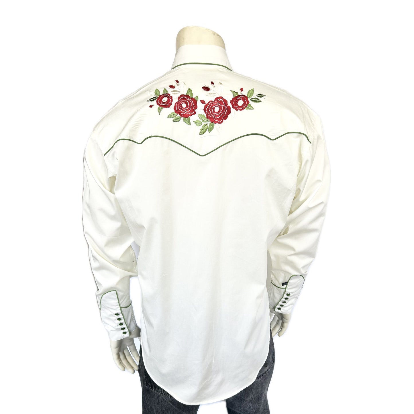 Rockmount Ranch Wear Men's Ivory & Burgundy Floral Embroidered Western Shirt - Rockmount Clothing - Flyclothing LLC