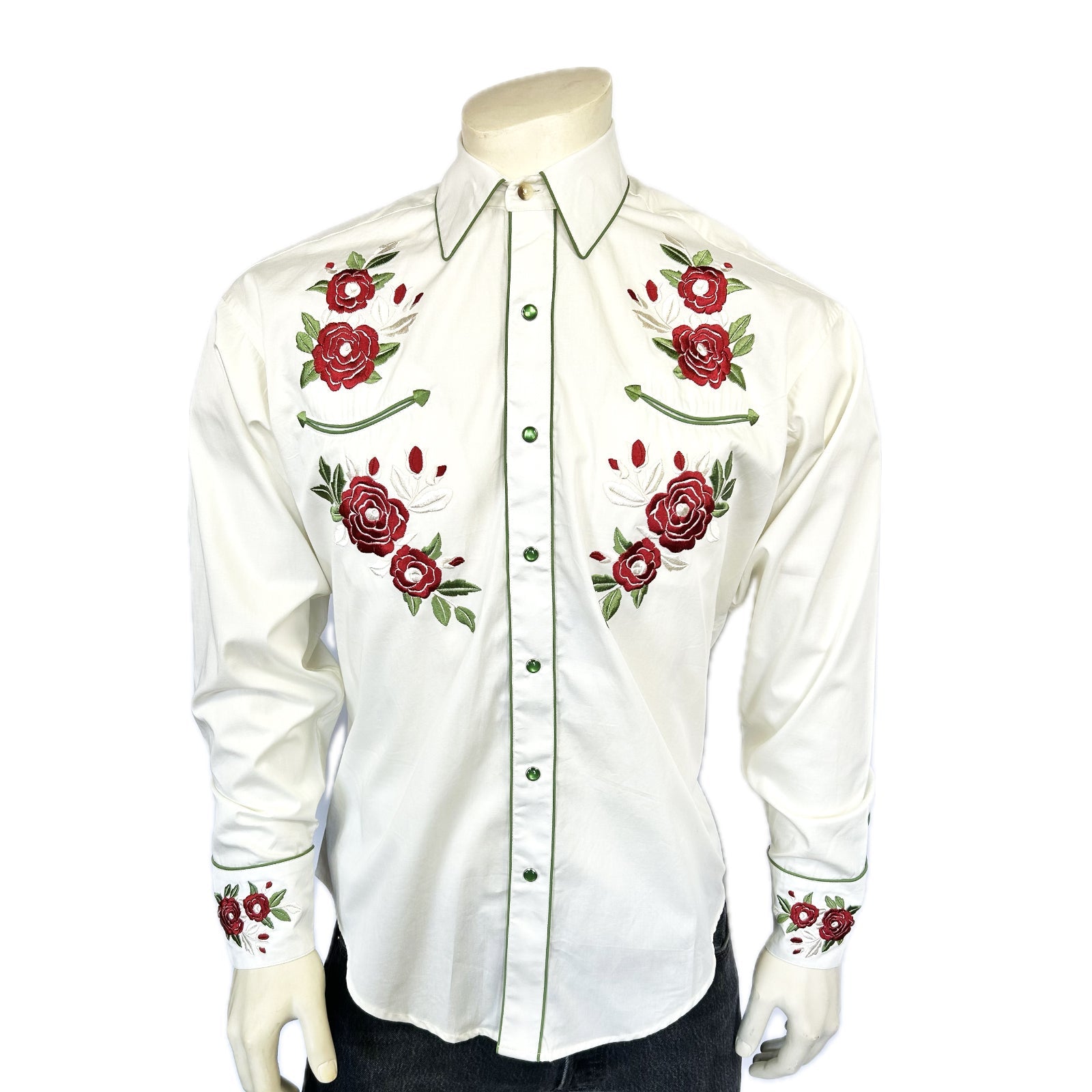 Rockmount Ranch Wear Men's Ivory & Burgundy Floral Embroidered Western Shirt - Rockmount Clothing - Flyclothing LLC